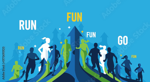 People Running Towards A Fun Concept Depicting Upward Movement and Success