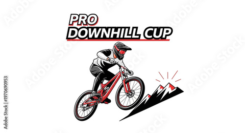 Pro Downhill Cup: Mountain Biking Competition Depicted in a Dynamic Illustrated Style