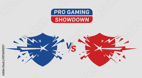 Pro Gaming Showdown: Blue And Red Shield Illustration Represents Competitive Gaming