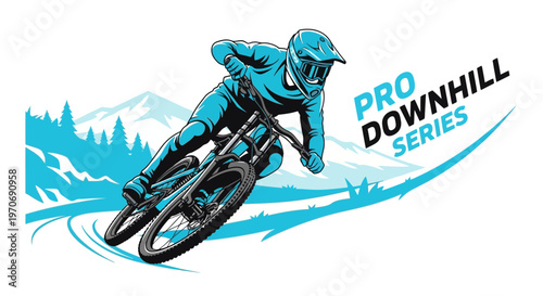 Pro Downhill Mountain Biker Extreme Sport Action Thrill