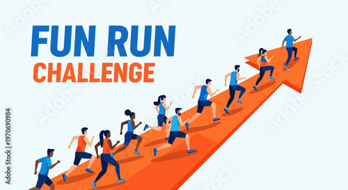People Running Upwards On The Arrow Symbolizing a Fun Run Challenge Competition