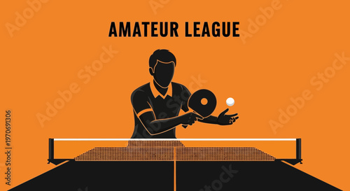 Ping Pong Player in Action, Illustration Featuring an Amateur League Competition