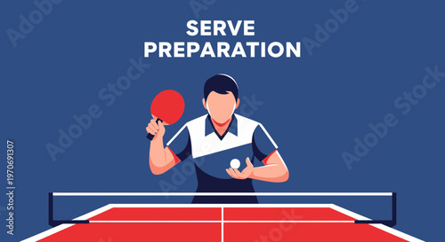 Ping Pong Player Preparing To Serve The Ball In A Dynamic And Colorful Composition