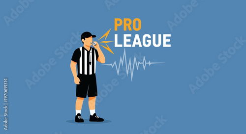 Referee Blowing Whistle For Pro League With Sound Waves Graphic