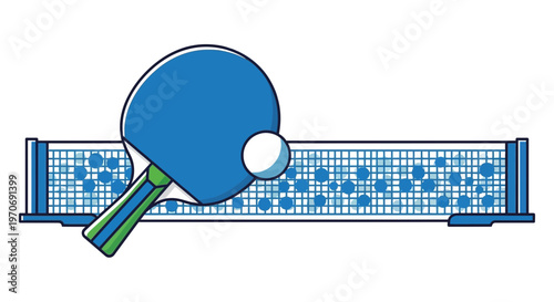 Ping Pong Racket Ready To Serve A White Ball Over The Net For Competition