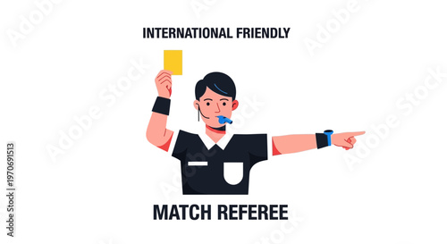 Referee Showing A Yellow Card During A Football Match In International Friendly Game