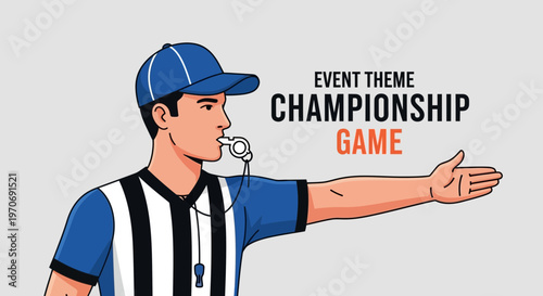 Referee Illustrating Game Theme for Championship Event on a Grey Background