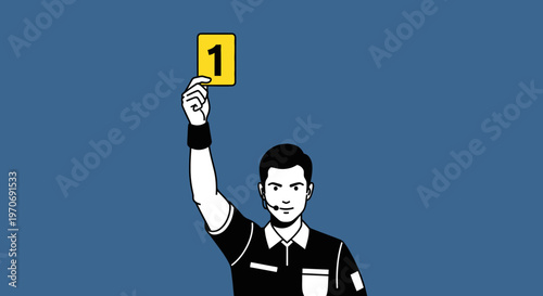 Referee Showing a Yellow Card Illustrating a Cautionary Warning During a Sports Game Action