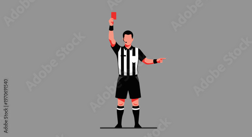 Referee Showing Red Card and Pointing a Directional Gesture for Infraction