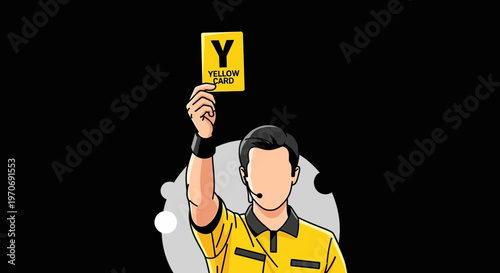 Referee Showing Yellow Card During a Sporting Event and Imposing Sanctions