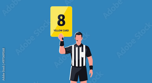 Referee Showing Yellow Card Illustrating Penalty In Football Competition Decision