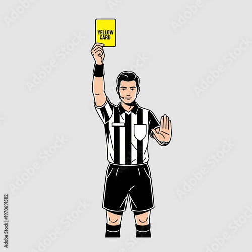 Referee Shows A Yellow Card During A Football Match, Penalty Announcement, Fair Play Illustration