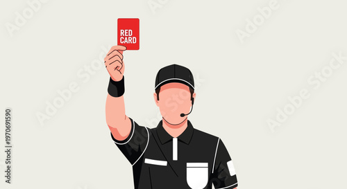 Referee Shows A Red Card During A Match: Penalty, Infringement, Ejection Or Foul