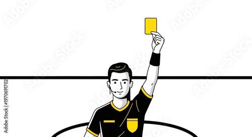 Referee Shows Yellow Card Signal, Vector Illustration Depicting Sports Rule Enforcement