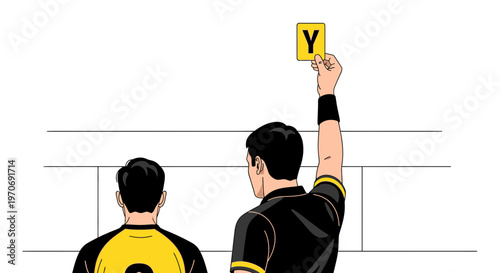 Referee Shows Yellow Card To Player During Soccer Match Illustrating Rules Violation