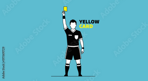 Referee Shows Yellow Card Signalizing Violation, Football Soccer Sport Penalty Concept
