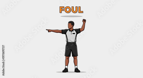 Referee Signaling Foul During Sporting Event In Cartoon Style