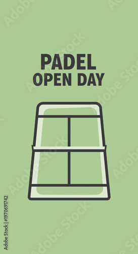 Promotional Illustration for Padel Open Day Event with Minimalist Court Design and Green Background