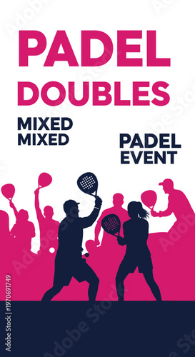 Promotional Material for a Padel Doubles Event Featuring Dynamic Silhouette Players