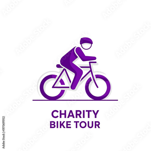 Purple Cyclist Logo Promoting Charity Bike Tour, Symbolizing Activity and Giving