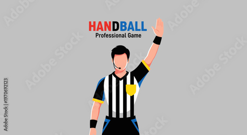 Referee Signals Handball Game During Professional Event Illustrating Court Direction and Rules