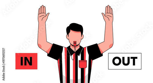 Referee Signals In Or Out Illustrated In Vector Graphic With Simple Flat Design