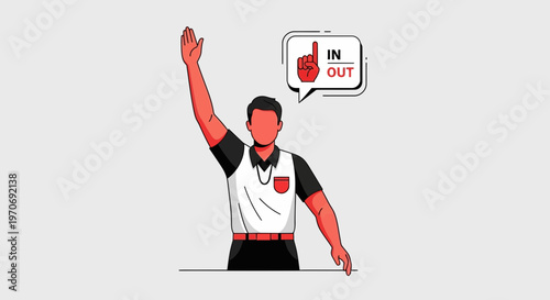 Referee Signals In Or Out During Sport Match With Flat Minimalistic Illustration