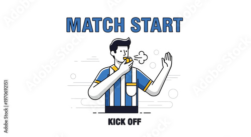 Referee Signals Match Start Kick Off Whistle Blower Sport Illustration Vector Design