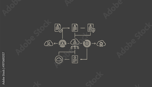 Digital Cloud Computing Network Diagram Illustrating Data Flow and Storage.