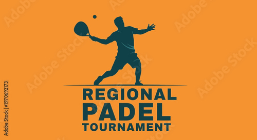 Regional Padel Tournament Silhouette Against Orange Background, Sport Event Branding Visual