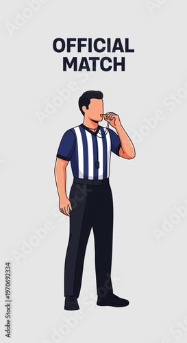 Referee Signals Start Of Game In Official Match Illustrative Depiction With Whistle