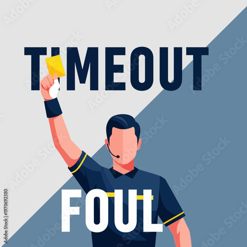 Referee Signals Timeout and Foul in Dynamic Sport Illustration Emphasizing Fair Play and Rules