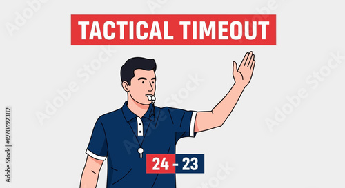 Referee Signals Tactical Timeout During Basketball Game With Score Indication Illustration