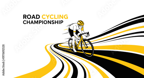 Road Cycling Championship: Dynamic Athlete In Action On Striking Abstract Illustrated Course