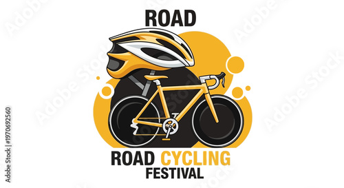 Road Cycling Festival Graphic With Bike and Helmet Illustration