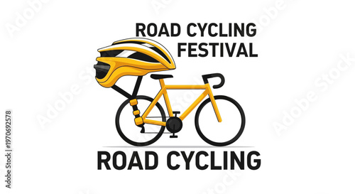 Road Cycling Festival Yellow Bike And Helmet Graphic Design