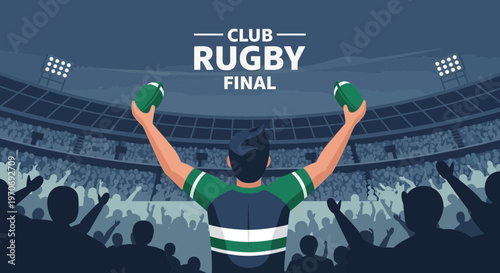 Rugby Champion Celebrates Victory With Ball Raised High After Winning The Final Game