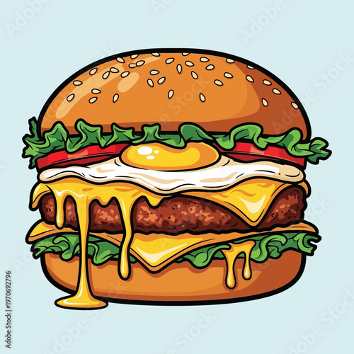 A cheeseburger with melted cheese and egg.