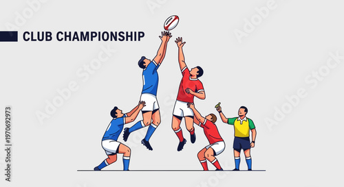 Rugby Players Compete In Mid-Air For The Ball During A Club Championship Match