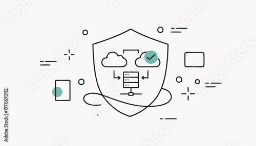 Digital Cloud Data Security Shield Protection Concept Illustration.