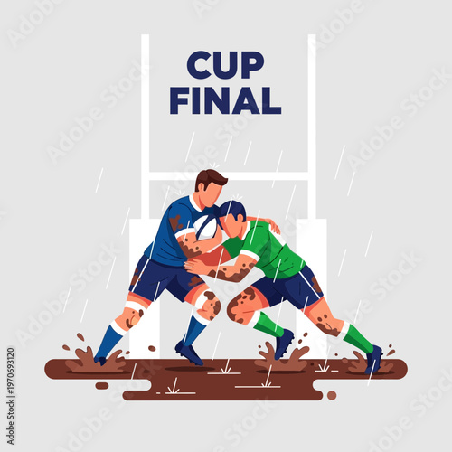 Rugby Players Contend in a Muddy Field During an Intense Cup Final Match Illustration