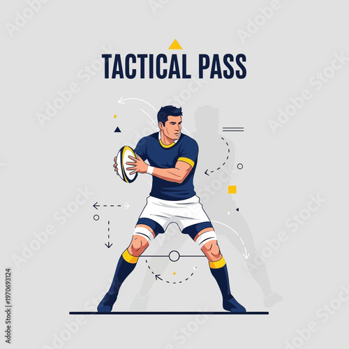 Rugby Player Executes Strategic Pass In Dynamic Sports Illustration