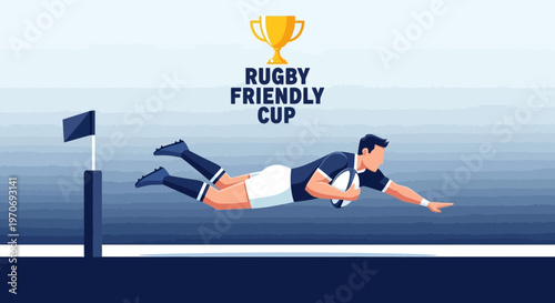Rugby Player Diving Toward Goal in Dynamic Illustration for a Friendly Championship