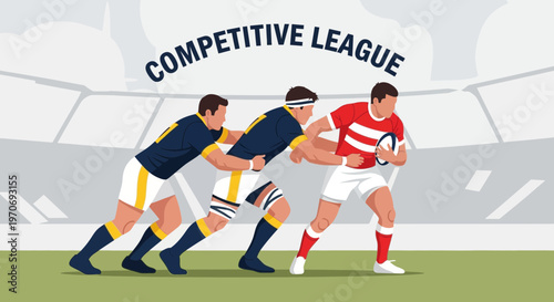 Rugby Players Contending in a Competitive League Showcasing Athleticism and Teamwork