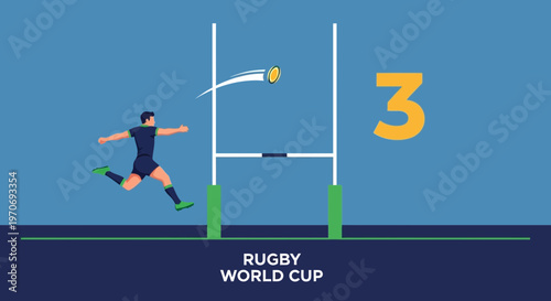 Rugby Player Kicking Ball Towards Goal Post Representing Competition and Scoring Success