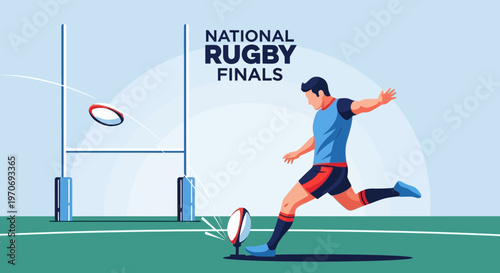 Rugby Player Kicking Ball Towards Goal Post, Demonstrating Athleticism And Competition