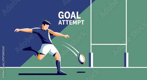 Rugby Player Kicking Ball Towards Goal With Abstract And Vectorial Illustration