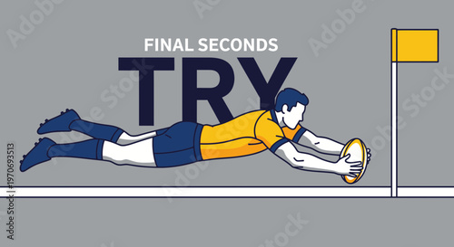 Rugby Player Making The Final Score In The Match With Flag And Field Lines