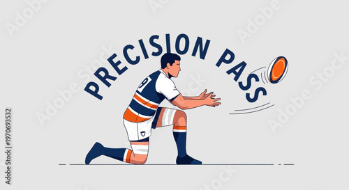 Rugby Player Performing Precision Pass, Illustrated Action of Sport in Flat Design Style