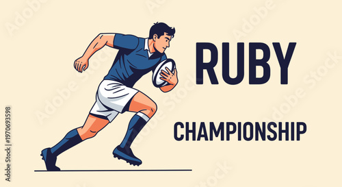 Rugby Player Running Forward With Ball In Hand, Championship Sport Game Icon